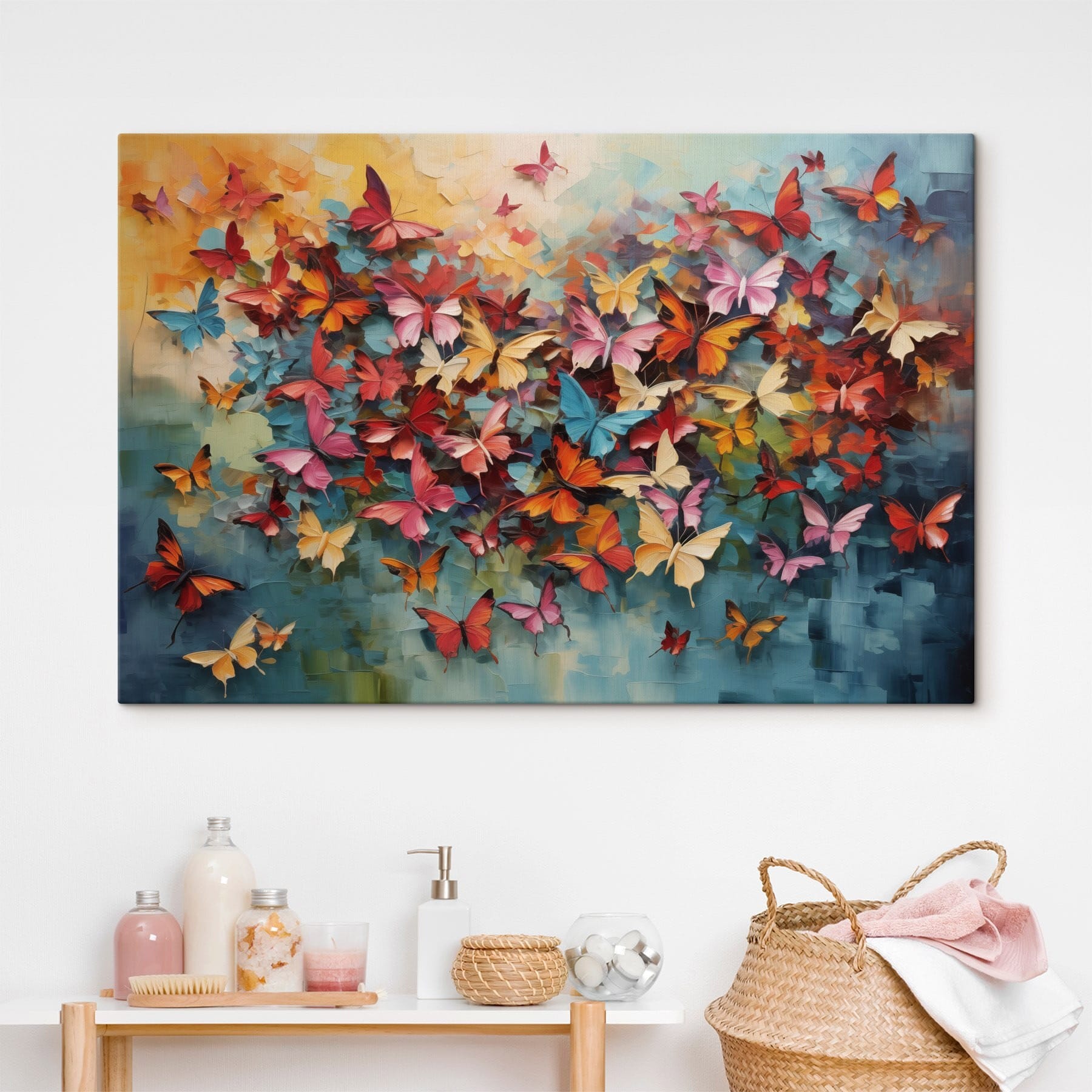 Group of butterflies on a blue background