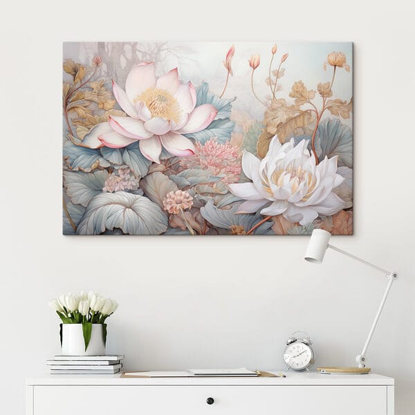 Schilderij van bloemen en bladeren Schilderij van bloemen en bladeren