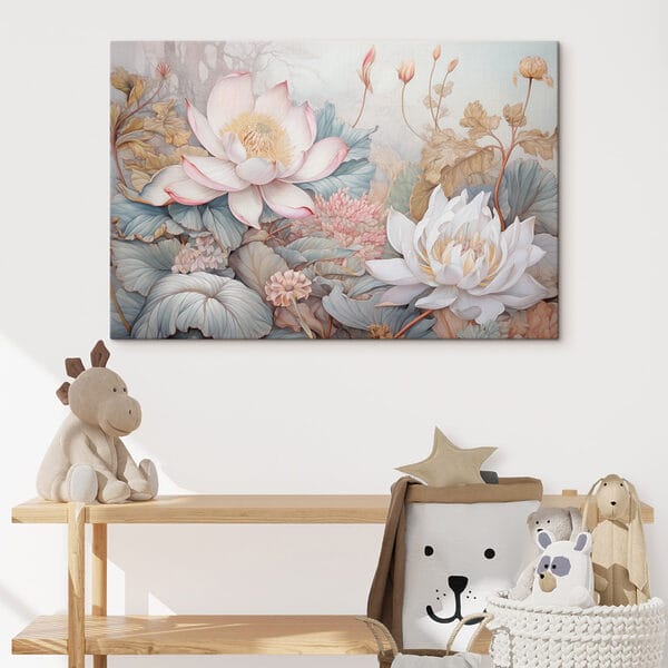 Schilderij van bloemen en bladeren Schilderij van bloemen en bladeren