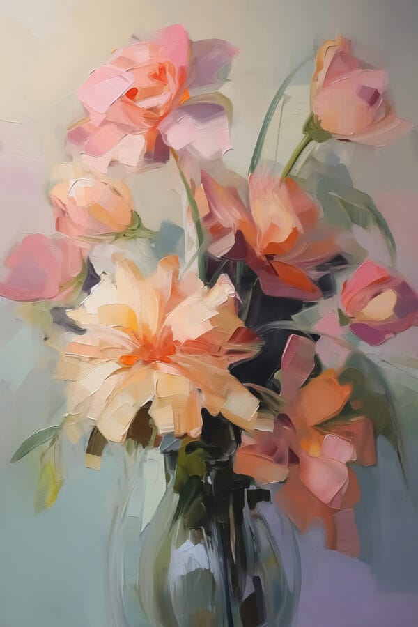 Schilderij van bloemen in een vaas Schilderij van bloemen in een vaas