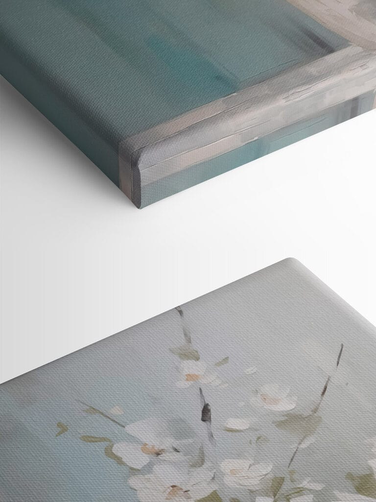 Painting of a vase with white flowers