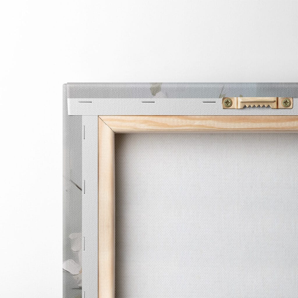 Painting of a vase with white flowers