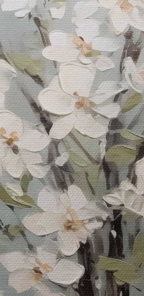 Painting of a vase with white flowers