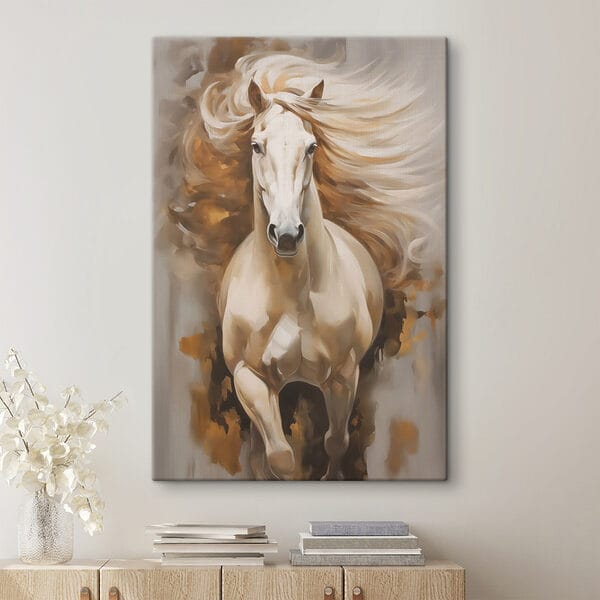 Schilderij van een paard met lange manen Schilderij van een paard met lange manen