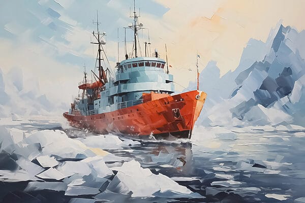 Schilderij van een schip in het water Schilderij van een schip in het water