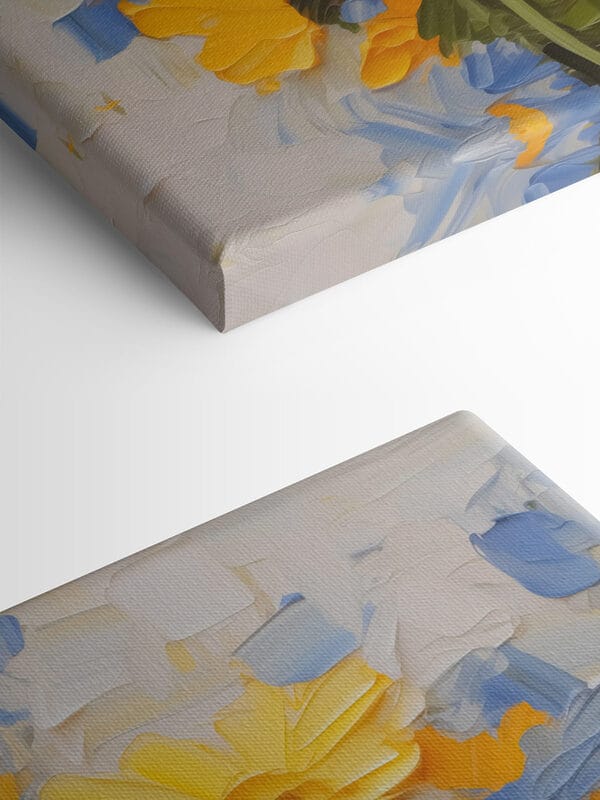 Schilderij van gele en blauwe bloemen Schilderij van gele en blauwe bloemen