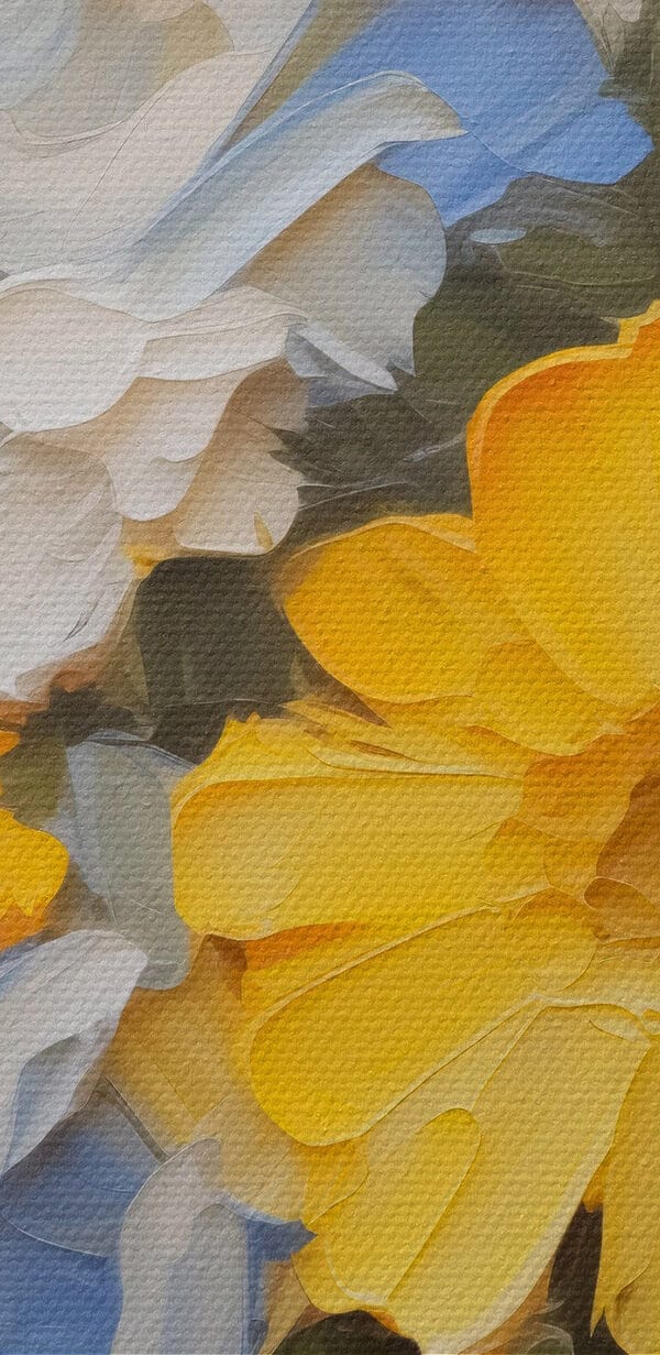 Schilderij van gele en blauwe bloemen Schilderij van gele en blauwe bloemen