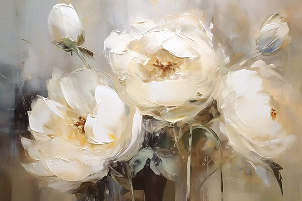 Schilderij van witte bloemen Schilderij van witte bloemen
