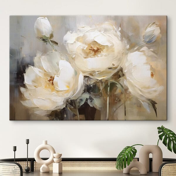 Schilderij van witte bloemen Schilderij van witte bloemen