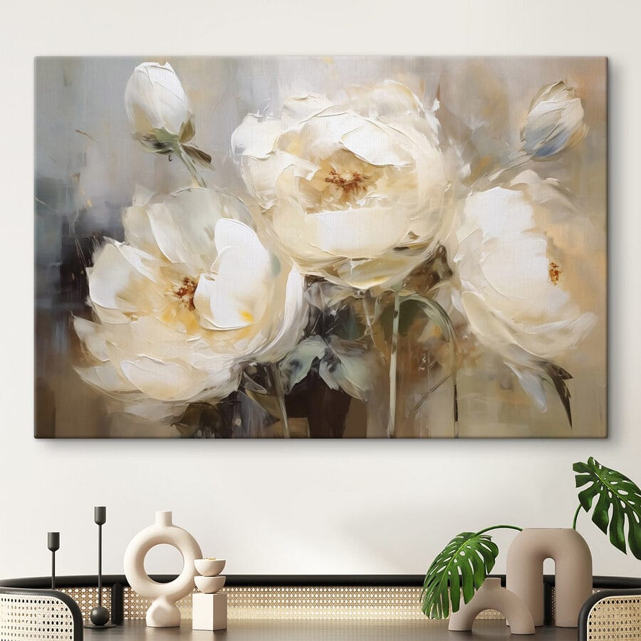 Schilderij van witte bloemen