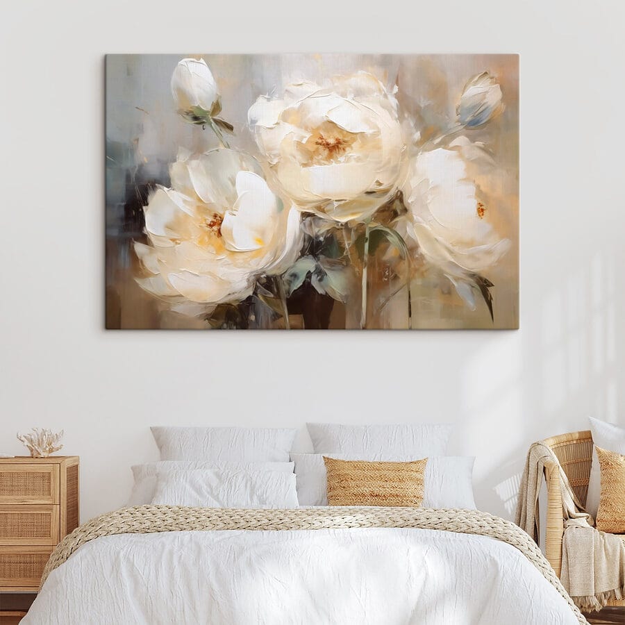 Schilderij van witte bloemen