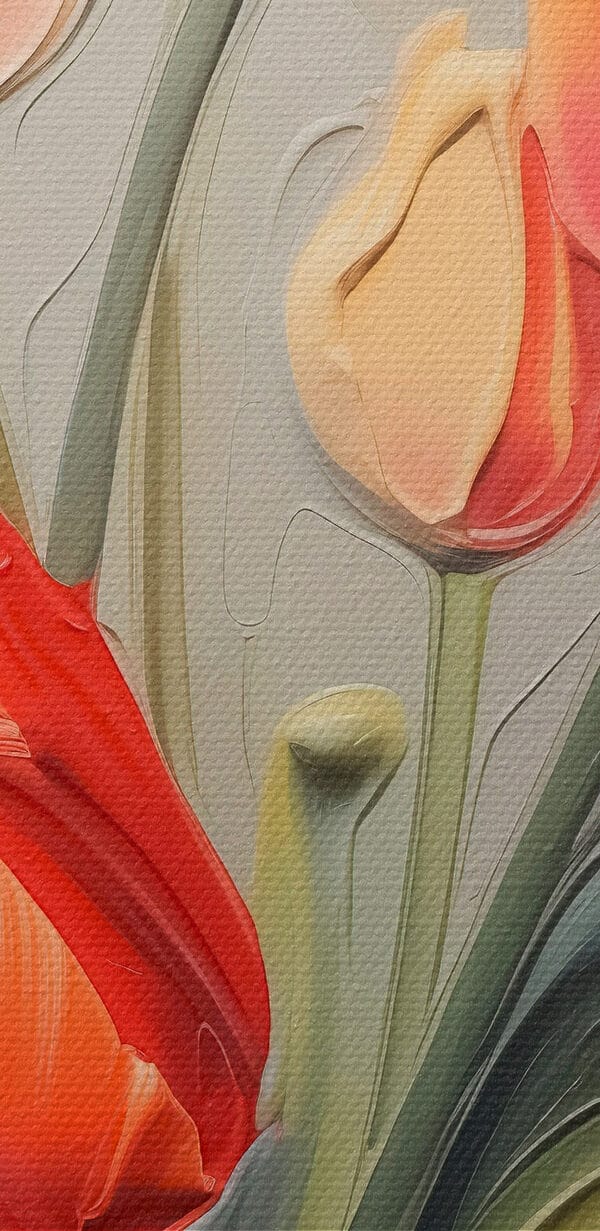 Schilderij van tulpen op een grijze achtergrond Schilderij van tulpen op een grijze achtergrond