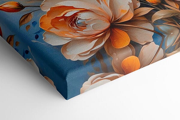 Schilderij van bloemen op een blauwe achtergrond Schilderij van bloemen op een blauwe achtergrond