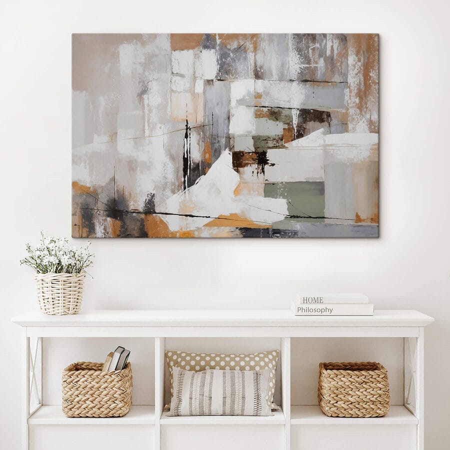 Schilderij van een witte en bruine muur