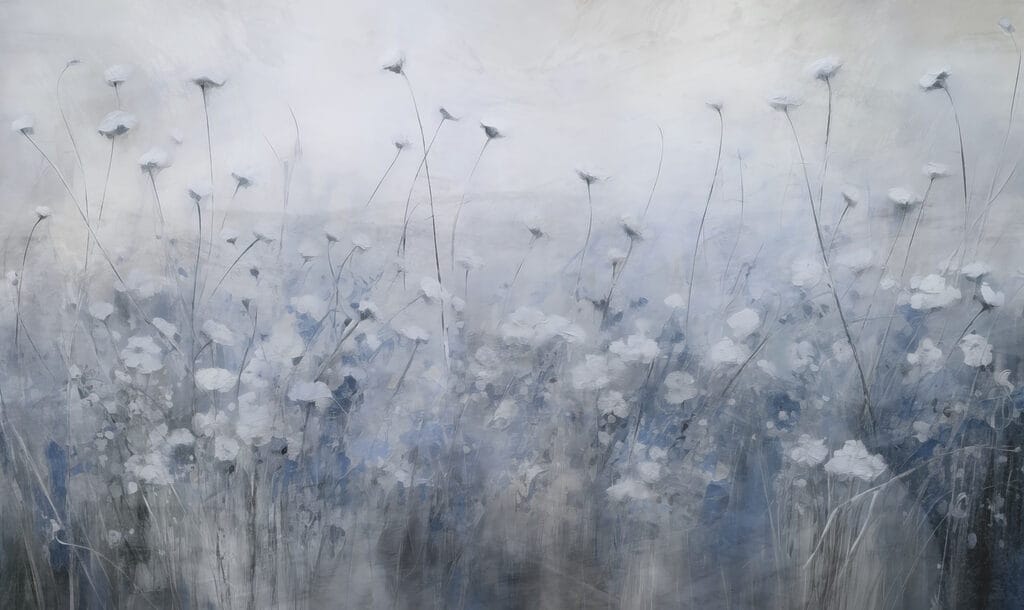 Schilderij van bloemen in een veld Schilderij van bloemen in een veld
