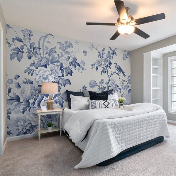 Blauw en wit bloemmotief Fotobehang Blauw en wit bloemmotief