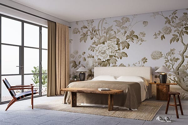 Behang met bloemen en bomen Behang met bloemen en bomen