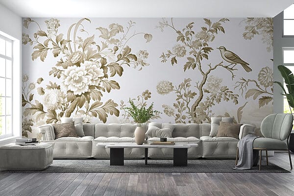 Behang met bloemen en bomen Behang met bloemen en bomen