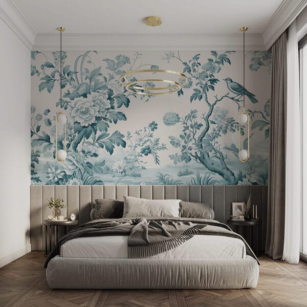 Wallpaper with flowers and trees