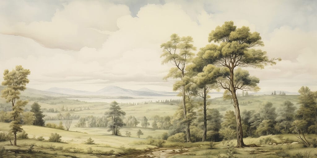 Landschap met bomen en heuvels Landschap met bomen en heuvels