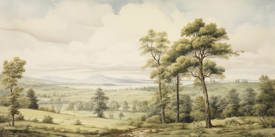 Landschap met bomen en heuvels
