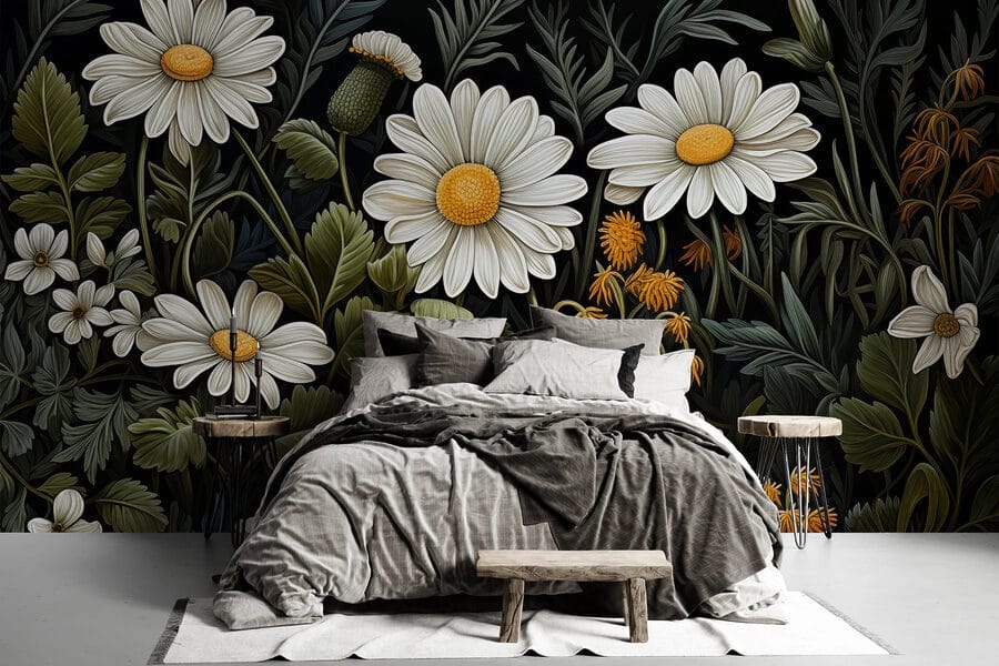 Schilderij van bloemen en bladeren Schilderij van bloemen en bladeren