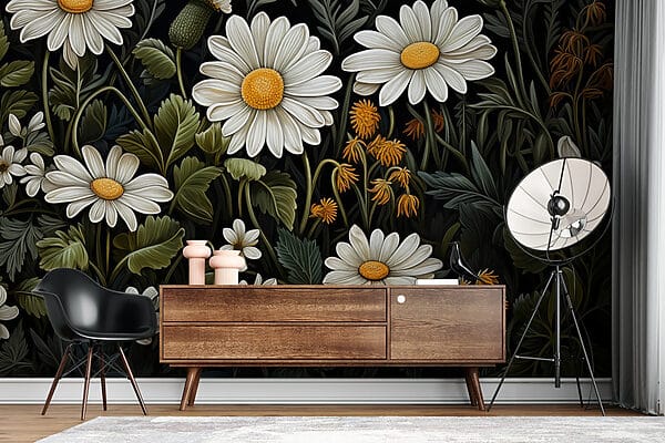 Schilderij van bloemen en bladeren Schilderij van bloemen en bladeren