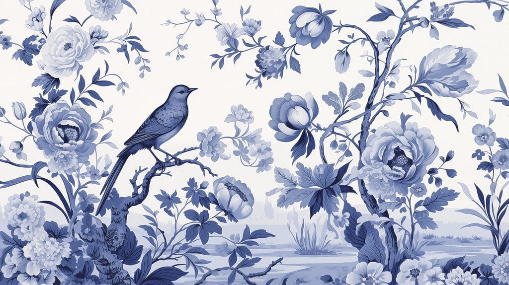 Vogel op een boomtak met bloemen Vogel op een boomtak met bloemen