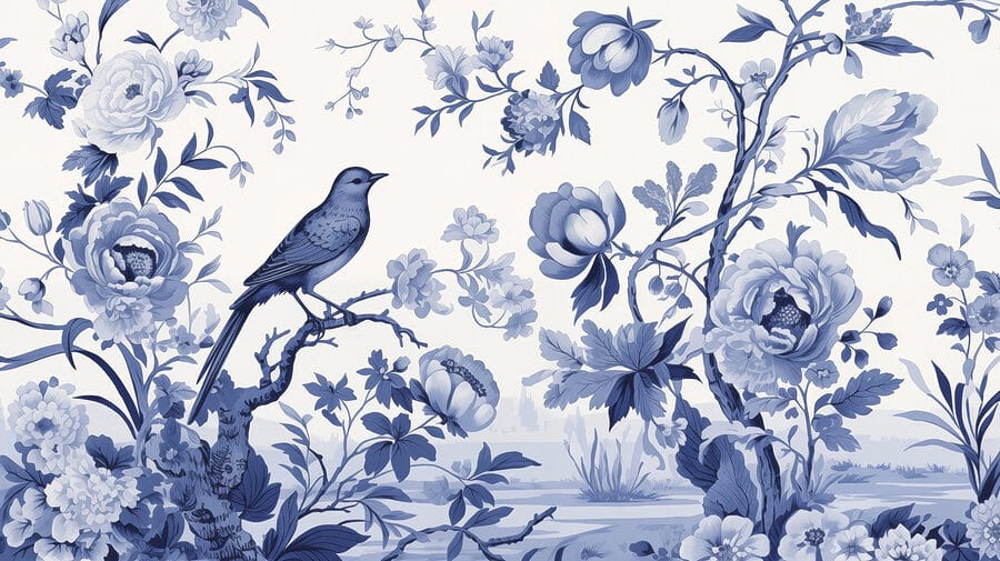 Vogel op een boomtak met bloemen