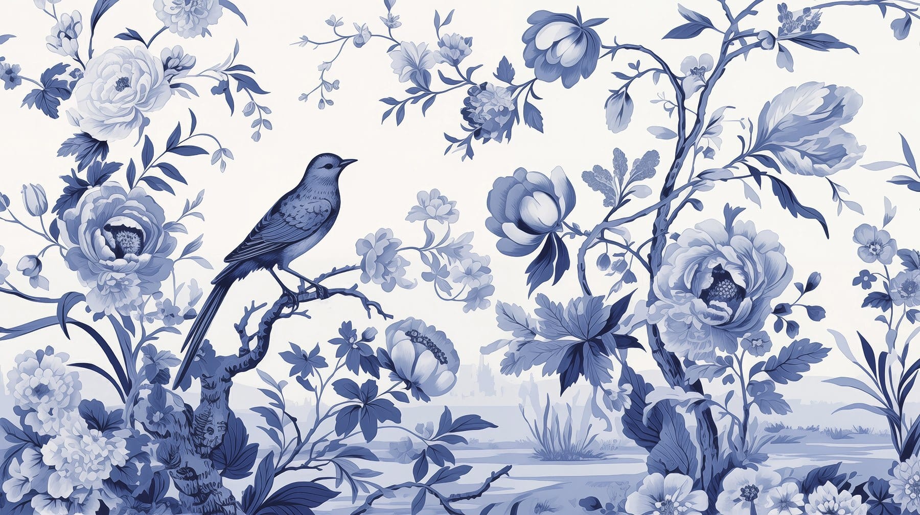 Bird on a tree branch with flowers