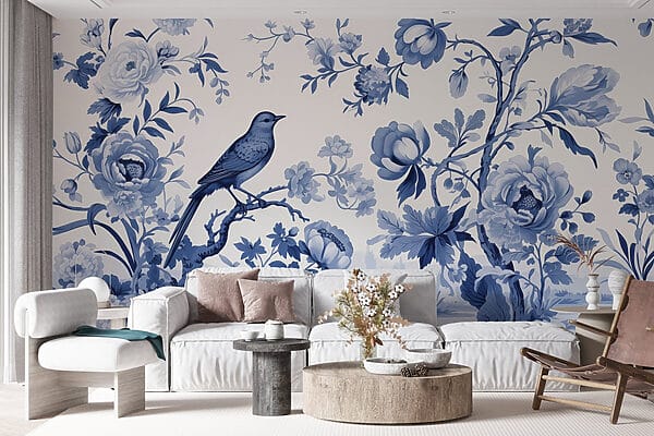 Vogel op een boomtak met bloemen Vogel op een boomtak met bloemen