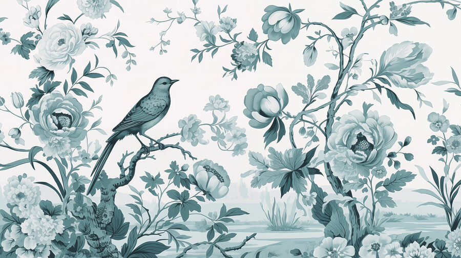 Vogel op een boomtak met bloemen