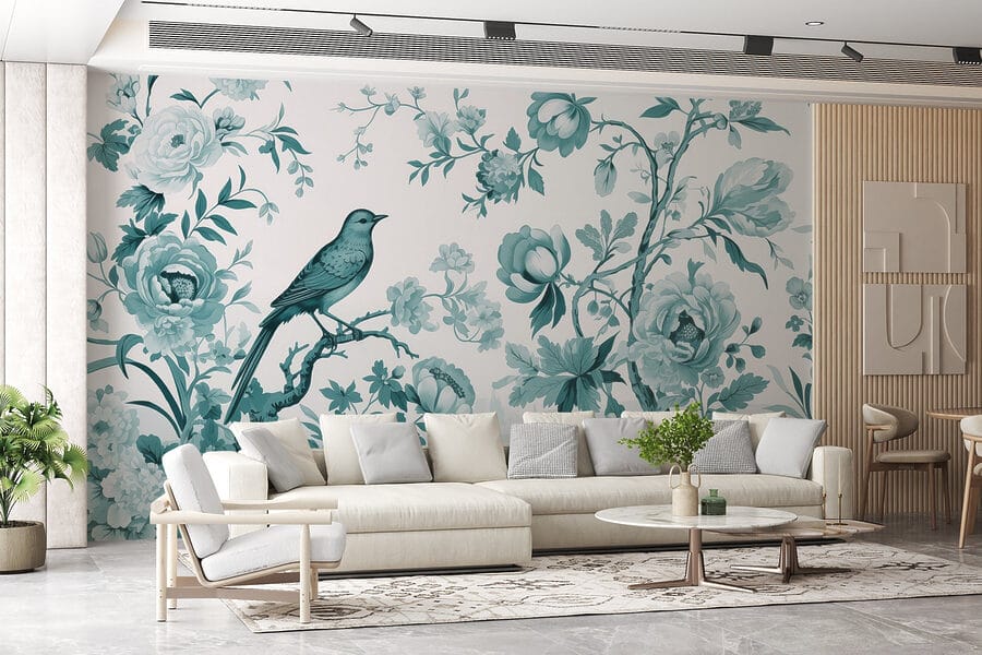 Vogel op een boomtak met bloemen