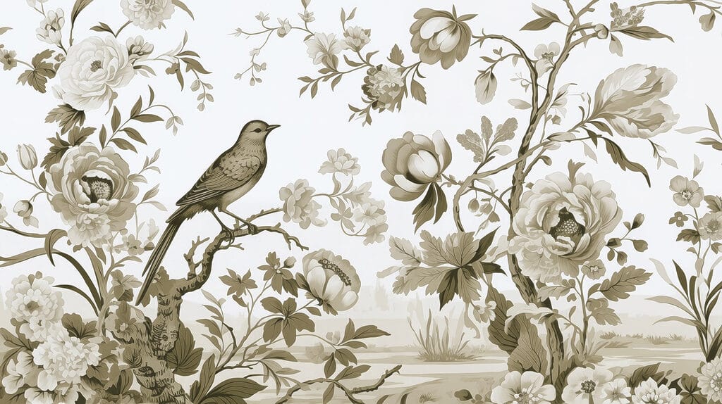 Vogel op een boomtak met bloemen Vogel op een boomtak met bloemen