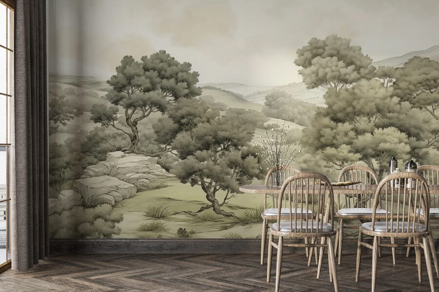 Landschap met bomen en rotsen
