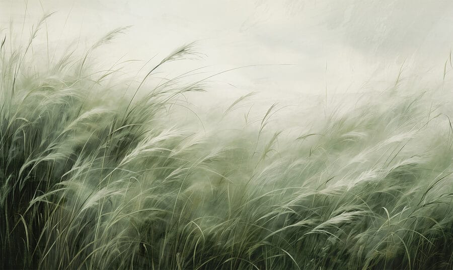 Grasveld met witte wolken