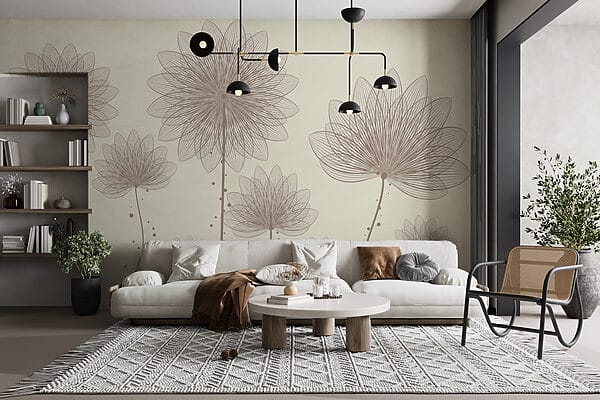 Fotobehang Fotobehang Groep bloemen met lijnen en stippen (Artikelnummer: w01805v3)