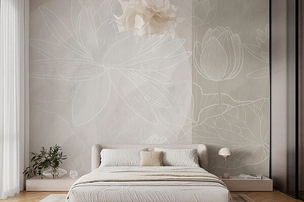 Tekening van witte bloem op grijze achtergrond Tekening van witte bloem op grijze achtergrond