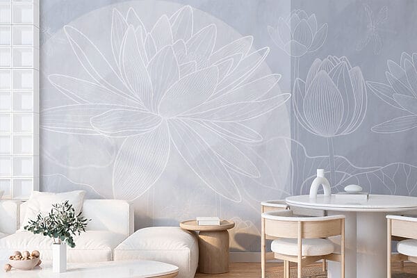 Tekening van witte bloem op grijze achtergrond Tekening van witte bloem op grijze achtergrond