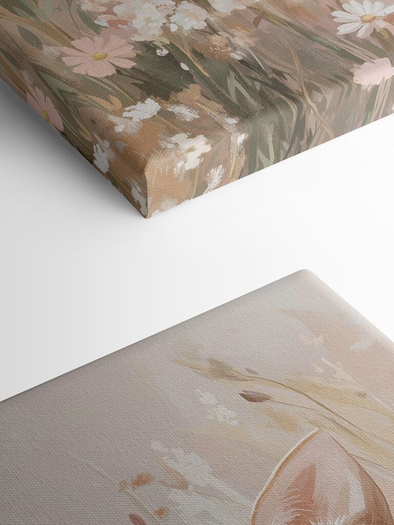 Painting of a deer in a field of flowers