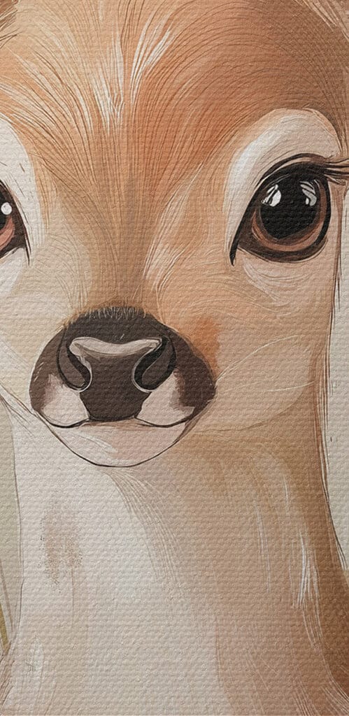 Painting of a deer in a field of flowers