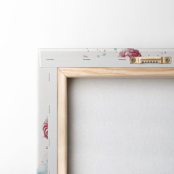Schilderij van een donut met frambozen en melkspetters Schilderij van een donut met frambozen en melkspetters