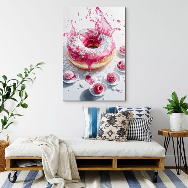 Donut met roze glazuur en poedersuiker Donut met roze glazuur en poedersuiker