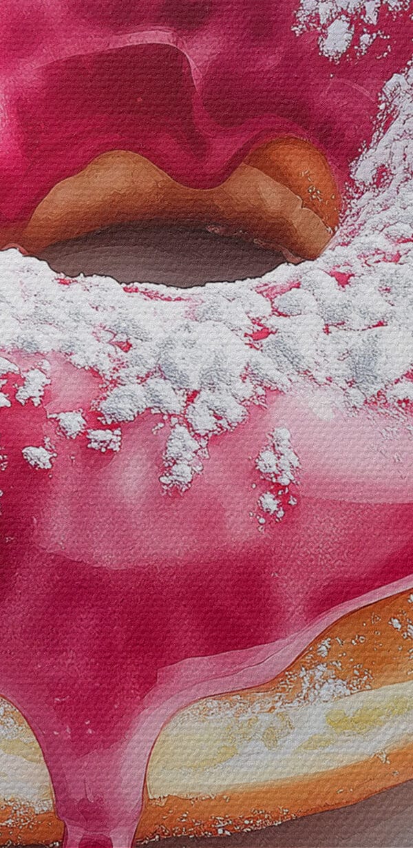 Donut met roze glazuur en poedersuiker Donut met roze glazuur en poedersuiker