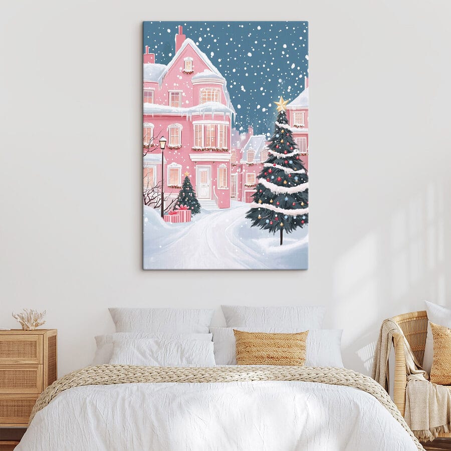 Kerstboom voor een roze huis