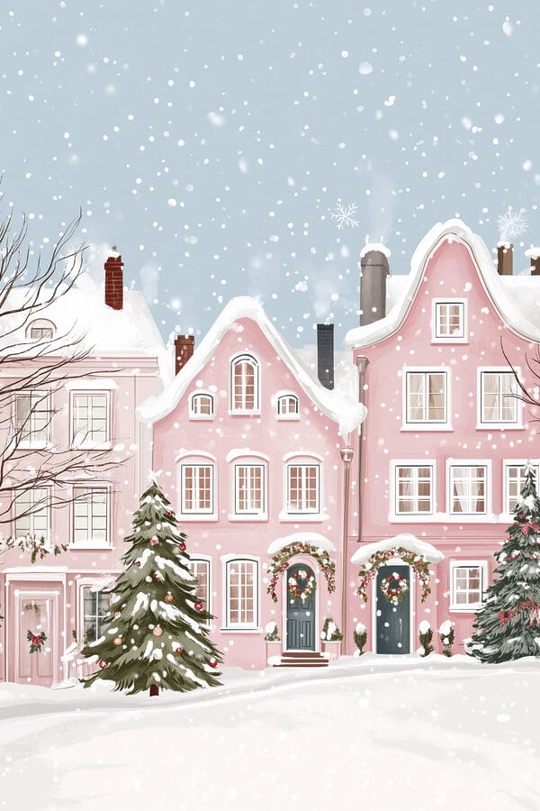 Roze huis met sneeuw erop Roze huis met sneeuw erop