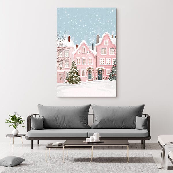Roze huis met sneeuw erop Roze huis met sneeuw erop