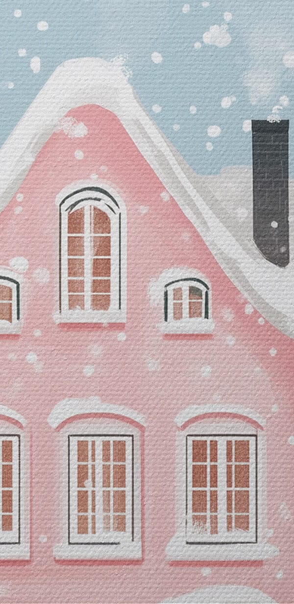 Roze huis met sneeuw erop Roze huis met sneeuw erop