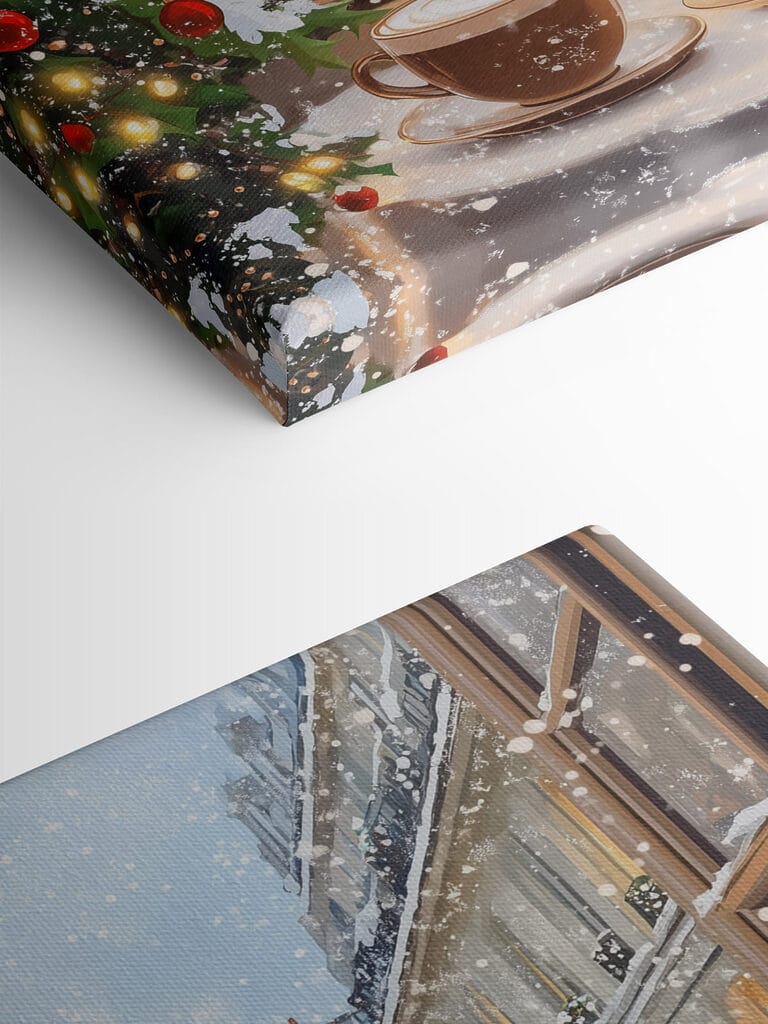 Window with two cups of coffee and trees in front of a street Window with two cups of coffee and trees in front of a street