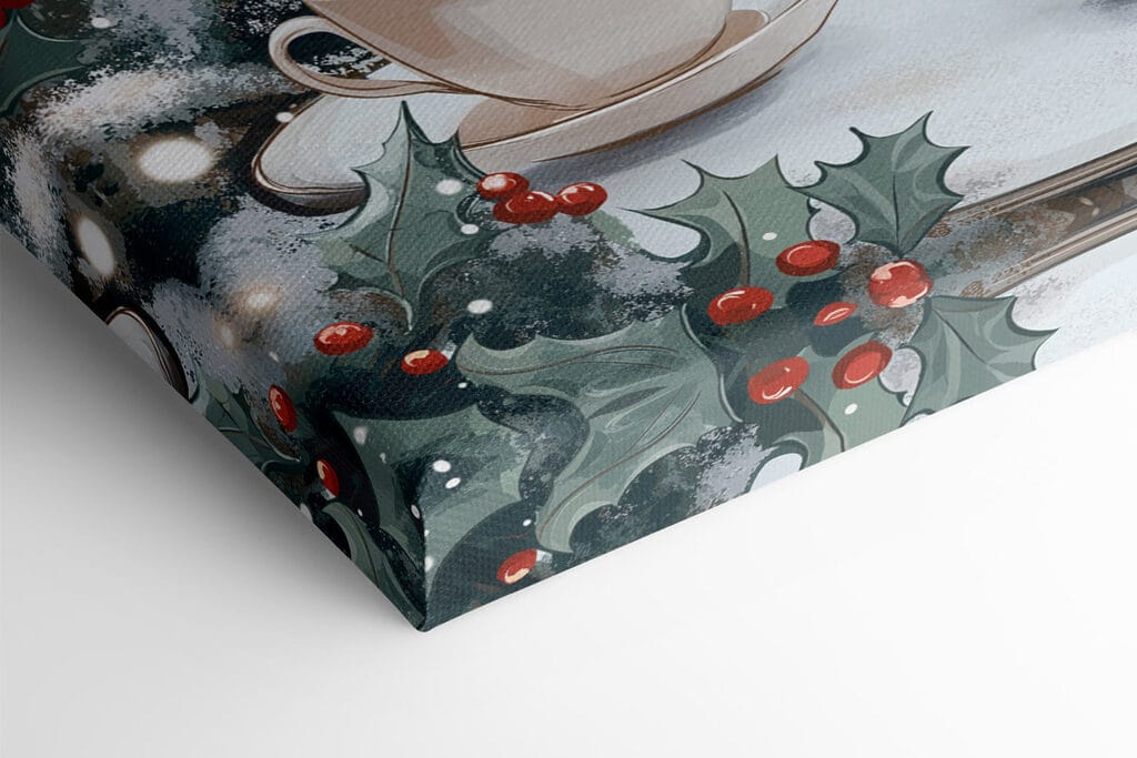 Two cups of coffee on a table in front of a snowy street Two cups of coffee on a table in front of a snowy street